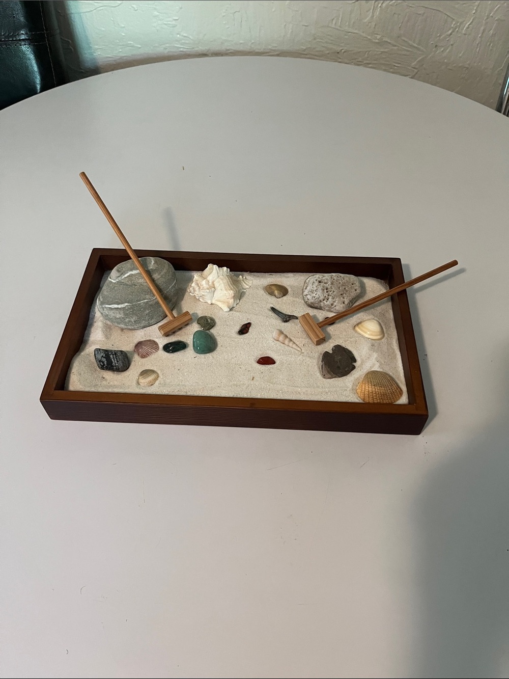 Mini Zen Sand Garden with Rakes, Semi-precious stones and Shells